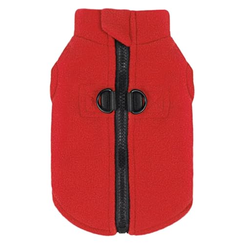 Image of Soft & Comfortable Dog Jacket - Cozy Zip-Up Sweater Vest with Leash Hook, Easy-On Pet Coat for Walks, Outdoor Play, and Everyday Adventures. Red M