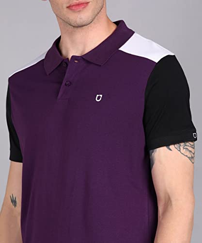 Image of Urbano Fashion Men's Colour-Block Slim Fit Half Sleeve Cotton Polo T-Shirt