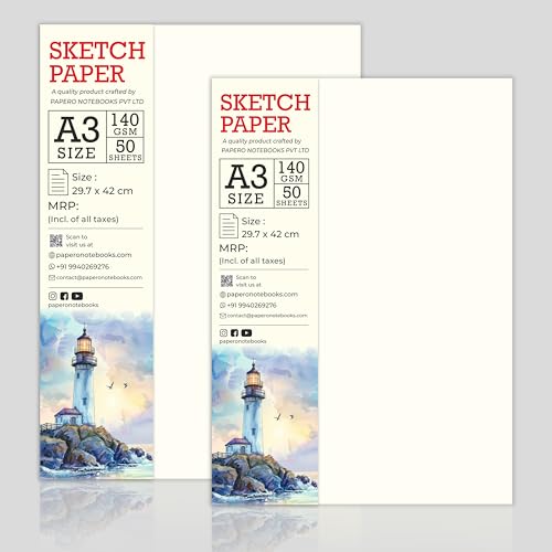 Image of PaperO A3 Sketch Loose Leaf Paper /Drawing Sheets | 140 GSM | 50 Sheets | Premium Art Paper for Artists, Designers, Sketching, Illustration & Craft Projects | Size (42 x 29.7 cm) | (A3 Pack of 2)