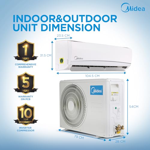 Image of Midea 2 Ton 3 Star AC, Smart Wi-Fi AI Inverter Split AC (100% Copper, Convertible 4-in-1 Cooling at 52℃, HD Filter with Auto Cleanser, SANTIS NEO RYL(Wi-Fi), MAI24SD3R34W0,White)