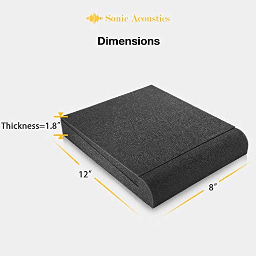 Sonic Acoustics Soundproofing High-Density Studio Isolation Pads, Acoustic Foam Panels, Acoustic Panels For 5 Inch Monitors, Pair Of Rubber Base That Prevents Vibrations, 1.8" X 8" X 12", Pack Of 2 #TOP1