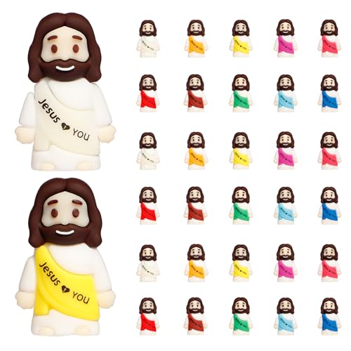 ajabavbd 30PCS Little Jesus Figures 10 Color Tiny Jesus Figurines in Bulk Mini Jesus Figure Religious Gifts for Easter Egg Stuffers Fillers Christian Valentines Gifts for Kids Women Mom (30PCS)