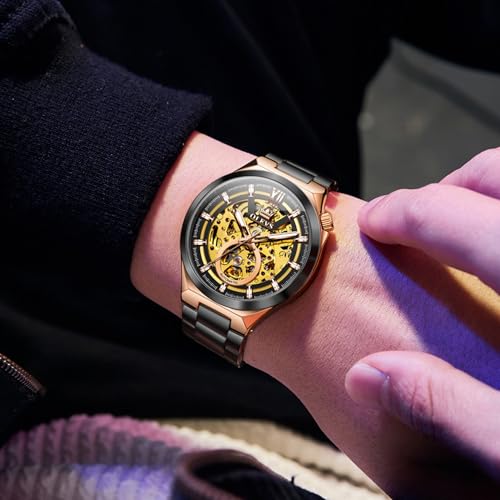 Image of OLEVS Automatic Watches for Men Self Winding Tourbillon 43MM Large Dial Skeleton Mechanical Stainless Steel Waterproof Luminous Dress Silver Watch