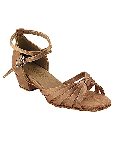 Very Fine Ballroom Latin Tango Salsa Dance Shoes for Girls - 6005G - 1.5 inch Heel-Brown Satin - Size - 2.5 M