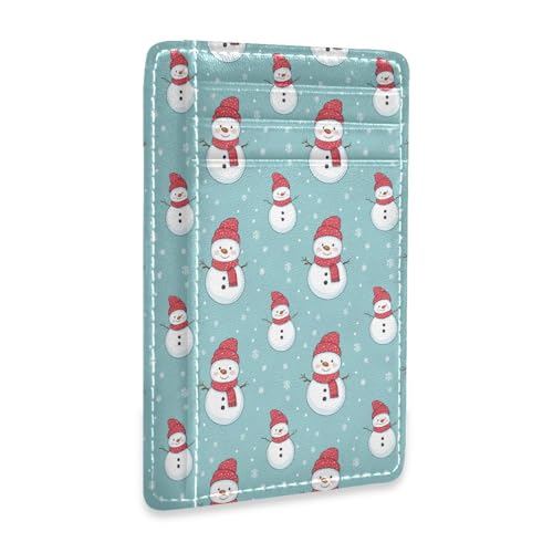 JUNZAN Slim Wallet Card Holders for Men Women Cute Cartoon Snowman Minimalist Front Pocket Wallets Small Card Case RFID Blocking