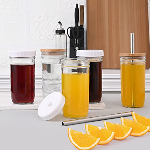 Crtwdman 24Oz Glass Cups Iced Coffee Cups 8 Pack Drinking Glasses Tumbler With Bamboo Lids And Straws Beer Can Glass Mason Jars Smoothie Cups For Boba Bubble Tea Soda Juice #TOP4