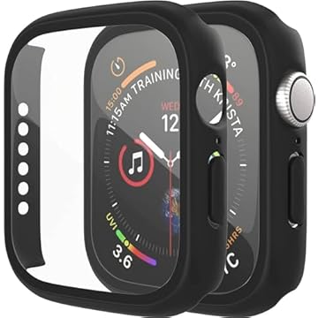 Capa compatível com Apple Watch Series 9 8 7 41 mm/45 mm PC bumper com protetor de tela de vidro temperado fosco cor sólida capa dura (preta, 41 mm)