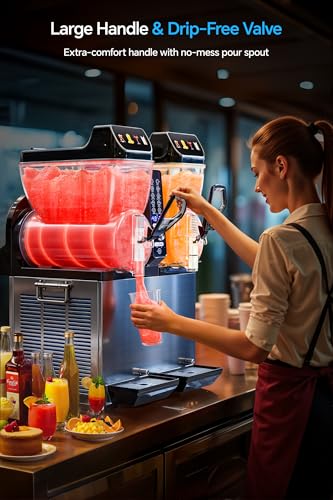 Image of 30L Commercial Slushie Machine, 2-Tank Frozen Drink Maker for Margarita | Slushie Machine Wine Frappe, 8 Gal LED Stand-up Slush Dispenser Bar Restaurant Party 1000W Fast Cool Auto Clean ETL Listed