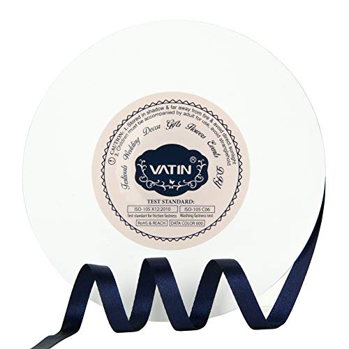 Vatin Solid Color Double Faced Navy Blue Satin Ribbon 1/4" Wide 50-Yards Long Perfect For Wedding Decor, Crafts, Bow Making, Sewing, Gift Package Wrapping And Other Projects #TOP15