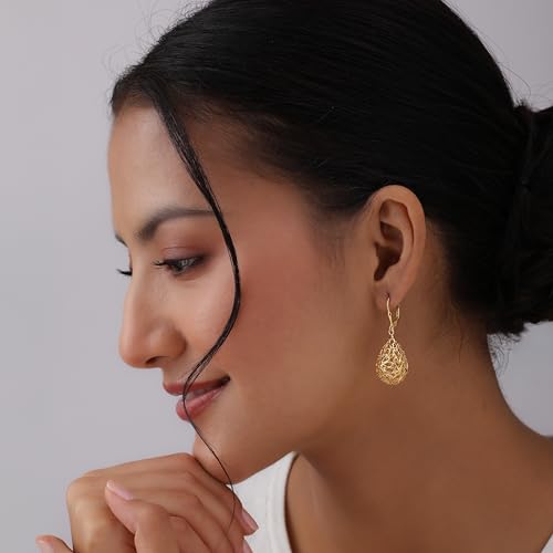Image of TRUESILVER ACPL 925 Sterling Silver Filigree Drop Earrings for Women & Girls | Elegant Dangle Leverback Earrings | Stylish Everyday & Gift Jewelry