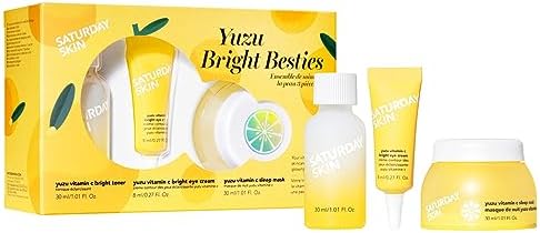 Saturday Skin 3-Piece Skin Care Set Yuzu Vitamin C Sleep Mask Yuzu Vitamin C Bright Toner and Eye Cream Overnight Facial Masks Korean Beauty Best Vitamin C Skincare trio