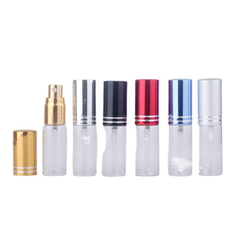 100 sztuk/partia 5 ml przenośny pusty futerał na kosmetyki podróżna butelka z rozpylaczem perfumy na prezent próbka mini butelka perfumy pojemniki do makijażu (srebrna)