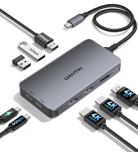 Adaptador USB C a HDMI dual UANTIN Hub 8 en 1 para conectar dos monitores