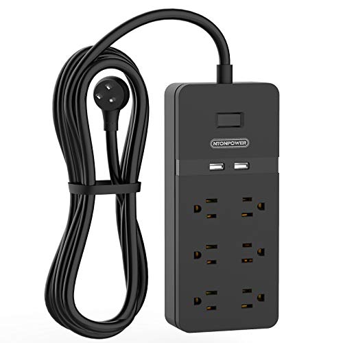 Long Extension Cord 15ft, NTONPOWER Flat Plug Power Strip Surge Protector with 6 Outlets 2 USB Ports, 1080 Joules, Wall Mount Charging Station, Overload Protection for Home Office, ETL Liste