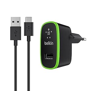 Belkin USB-C Netzladegerät (2.1A/10W, geeignet für Nexus 5X, Nexus 6P, OnePlus 2, Lumia 950, LG G5, inkl. USB-C auf USB-A Kabel, 1, m) schwarz