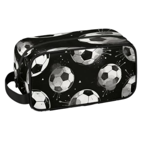 LLCXCSI Travel Toiletry Bag for Boys Kids, Black White Soccer Waterproof Hanging Dopp Kit for Men, Shaving Bag with Large Capacity for Travel, Sports, Shower