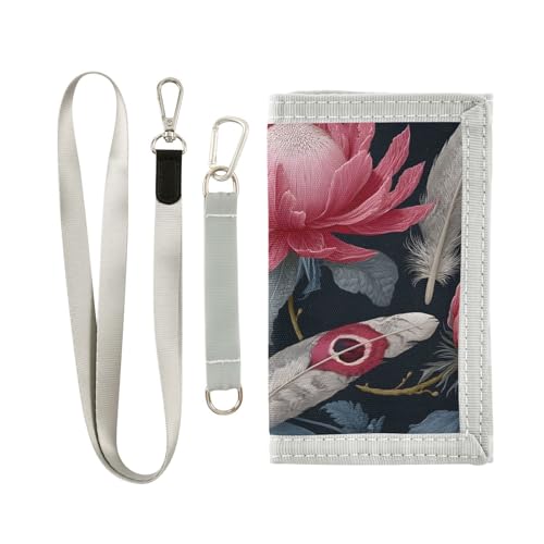 FOLIOSA Feather Floral Kids Wallet for Boys Girls Youth, Compact Fabric 4.9×2.9 in