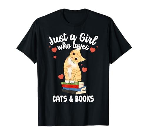 Just a Girl Who Loves Cats and Books Reading Cat & Bookworm T-Shirt