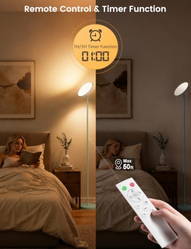 Image of UFO LED Torchiere Floor Lamp with RGB Ambient Light, 42W 3700LM Bright Dimmable Sky Lamp,71in Modern Tall Standing Lamp with Remote Touch Control&Timer,for Living Room Bedroom Office Gaming Room,Blue