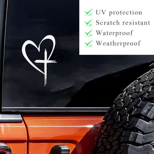 Image of DXNQ Love Cross Sticker Decal, Faith Hope Love Heart Cross Stickers Car Bumper Decals, 8.7''x6'' Vinyl Decoration Stickers for Car Window Wall Laptop Notebook, Car Accessories (White)