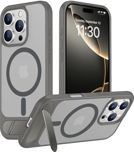 Image of Magnetic Compatible with iPhone 16 Pro Max Case, [Built-in Invisible Kickstand][Compatible with MagSafe] [Military Grade Shockproof] Slim Translucent Matte Phone Case for iPhone 16 Pro Max 6.9 inch