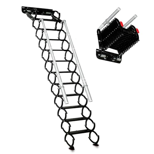 Wall Mounted Folding Ladder with Handrails, Pull Down...