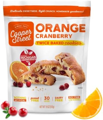 Cooper Street Italian Biscotti Cookies - Twice Baked Biscotti Style Cookie Biscuits in Delicious Orange Cranberry Flavor | Crispy, Light and Healthy Cookies | Peanut & Dairy Free | 18oz | 1 Pack