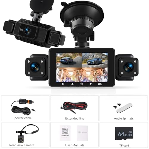 Fuluku 360 Grados 4 Canales Todo Alrededor 1080P Car Dash CAM, 3 Pulgadas IPS Pantalla con WiFi/64GB/G-Sensor/Cámara Trasera/24H Modo Aparcamiento/Visión Nocturna/Grabación en Bucle - imagen 12