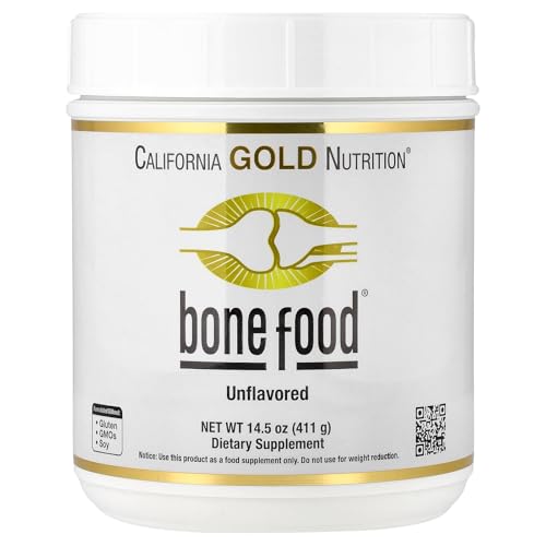 Bone Food by California Gold Nutrition, Unflavored Powder, Supports Bone Health, with Calcium, Vitamin D, Hyaluronic Acid, Collagen Peptides, 14.50 oz (411 g)