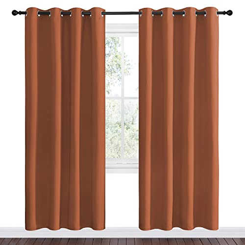 Image of NICETOWN Halloween Burnt Orange Insulated Curtains Blackout Draperies - Triple Weave Microfiber Home Thermal Insulated Solid Ring Top Blackout Curtains /Panels for Bedroom(Set of 2, 55 x 78 Inch)