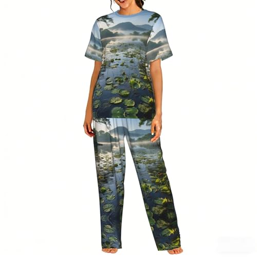 Pyjama doux pour femme imprimé lac résolvant les nuits inconfortables
