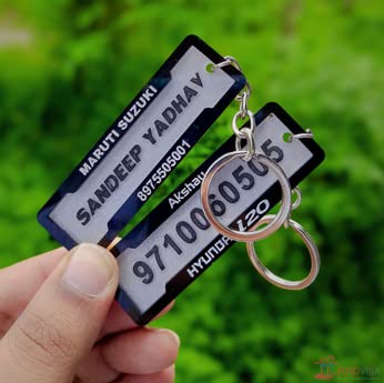 Image of Generic Custom Real 4D Rectangular Number or Name Plate Keychain For Bike Key Chain or Custom Car Keychain | Acrylic