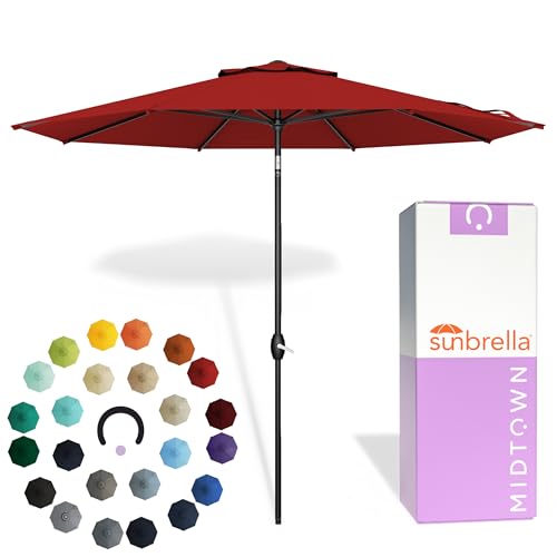 Midtown Umbrellas - The Lean 9 Ft Patio Umbrella with Fade-Resistant Sunbrella Fabric, Auto-Tilt...
