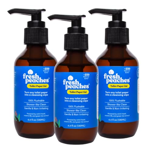 Image of Fresh Peaches Toilet Paper Gel, Wet Wipe Alternative - Flush-Safe, A Cleaner Way to Wipe - Toilet Paper Spray (Blue Pocket, Starter with Pocket) -(4.4 Oz (3 Pack), 4.4 Oz (3 Pack))