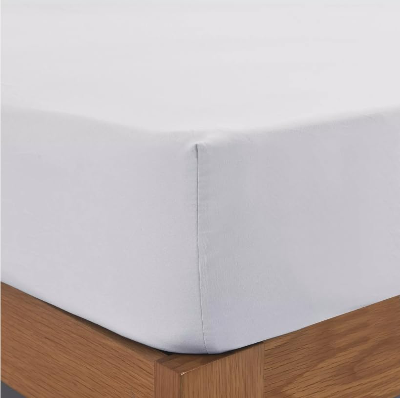200 Thread Count 100% Egyptian Cotton Fitted Sheet, Super Soft, Breathable, Cozy, Deep 12" / 30cm, Fitted Bed Sheet (White, Double)