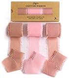 Chiffon Ribbon Fringe Fabric Ribbons 3 Rolls 1.5" Wide x 7 Yd Dusty Rose Ribbons Set for Wedding Dec