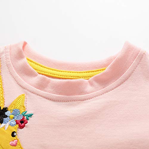 Image of Toddler Girls T-Shirt Short Sleeve Shirt Unicorn Bunny Print Cute Summer Tops Tees Dinosaur Graphic