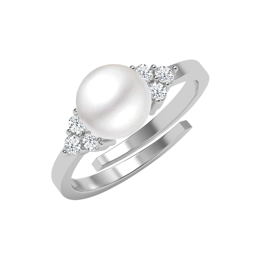 clara Pure 925 Sterling Silver Jiana Real Pearl Size Adjustable Finger Ring | Gift for Women and Girls | Swiss Zircon Platinum Plated-picture-5
