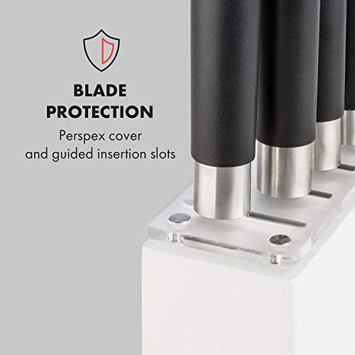 Klarstein-Kitano-Juego-de-cuchillos-de-cocina-Set-de-9-piezas-con-bloque-de-madera-y-tabla-de-cortar-de-bambu-7-cuchillos-de-precision-de-diseno-japones-Blanco