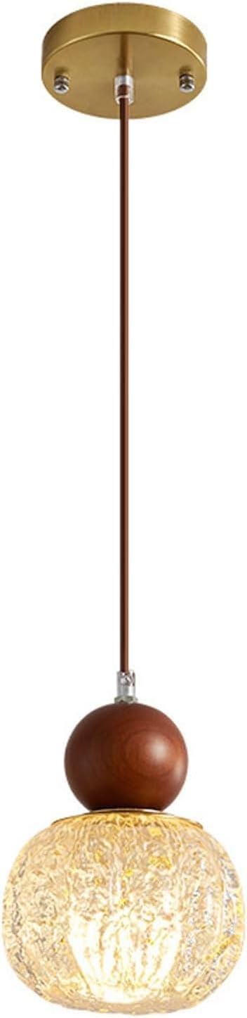 French-Style Medieval- Bedroom Bedside Light，Single Head Rubber Wood Resin Shade Hanging Lamp，Dining Table Room Kitchen Island Lighting Fixture