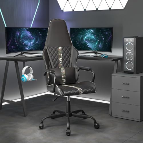 Teenpull Silla de gaming, giratoria, altura ajustable, piel sintética, color negro, ergonómica, cómoda