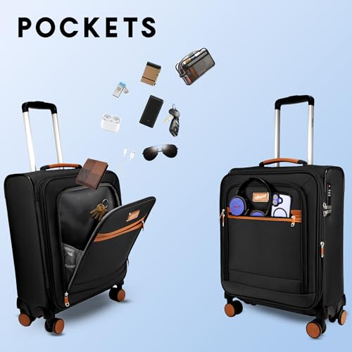 Image of F Gear Softair Small Cabin Soft Luggage | Lightweight Expandable Carry-On Trolley Bag with 360 Spinner Wheels, Silent 8-Wheel System, Built-in TSA Lock, Anti-Theft Zipper & Luggage Tag (Black)