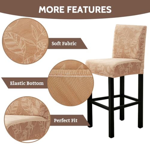 Image of FUANGUI Bar Stool Covers Set of 4, Stretch Bar Stool Seat Covers | Washable Removable Bar Chair Covers with Backs Slipcovers, Bar Chair Covers Square for Kitchen Dining Room Cafe