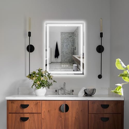 Image of Ratsamee 24x16 Inch Led Mirror for Bathroom with Front Light and Backlit, Bathroom Mirror with Led Lights, Vanity Mirror with Lights for Wall, Anti-Fog, Dimmable, Memory Function, Tempered Glass