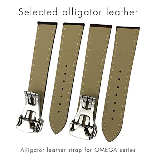 Aemall 18Mm 19Mm 20Mm 21Mm 22Mm Crocodile Cowhide Watch Band For Omega Seamaster 300 Speedmaster De Ville At150 Bracelet (Color : 10Mm Gold Clasp, Size : 20Mm) #TOP3