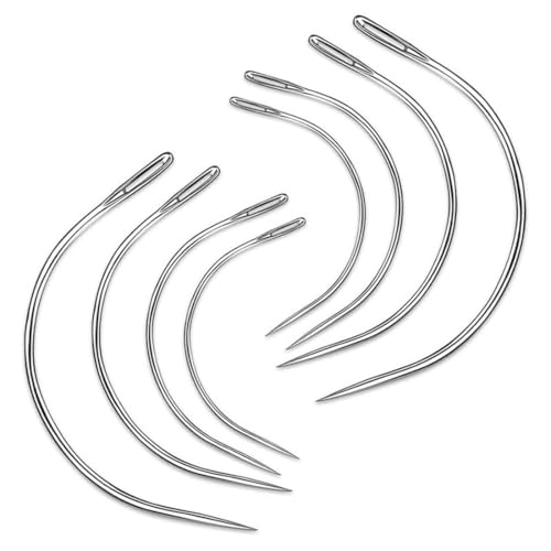 JEYORZY 8Pcs Aiguilles Incurvées Rondes pour Cuir, Aiguilles de Rembourrage, Aiguilles à Coudre en Acier, Aiguilles Courbées, Aiguille Courbe, Aiguilles Courbée 4 Tailles, Pour Couture, Perruque, Cuir