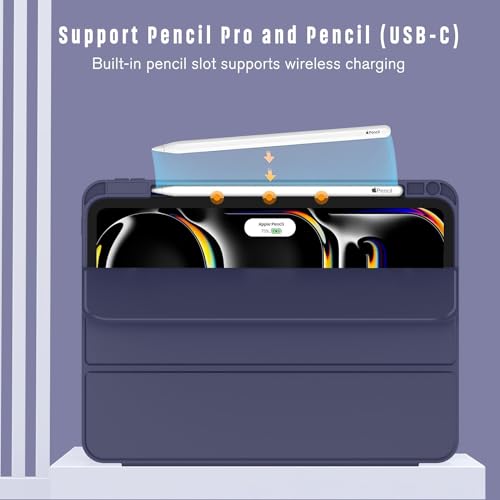 Image of TechTrendz for iPad Pro 11 Inch Cover M5 /M4 (2025 /2024) with Pencil Holder, Smart Cover with Protective Trifold Stand, Auto Wake /Sleep, Support Pencil Pro, Blue