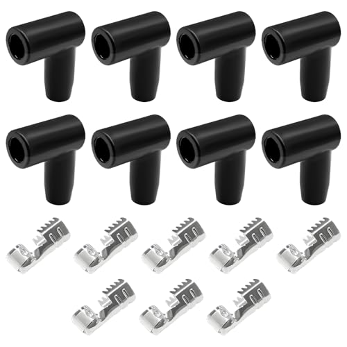 Sun Walker 8 PCS Spark Plug Boot Terminal Kit, 90 Degree Ignition Wire Boots Terminal Replacement, Heat-Resistant Silicone Distributor and Coil Boot Terminals Fit 6-10mm Wires