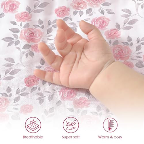 Image of SANDJEST Pink Rose Minky Muslin & Dotted Blanket 30x40 in Gift for Holiday, Gender Reveal Party, Hospital Visit, Baptism