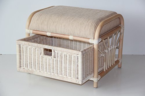 Krit Handmade Rattan Wicker Ottoman Footstool Pouf Stool w/Basket w/Cushion
